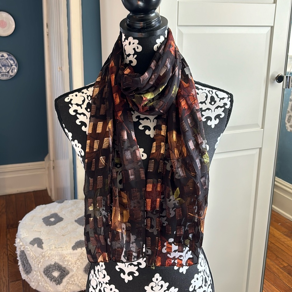 Cejon Sheer Scarf with Fall Leaves